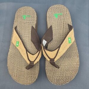 Sanuk Men's 9 Flip Flops Burlap Brown Beach Lake‎
